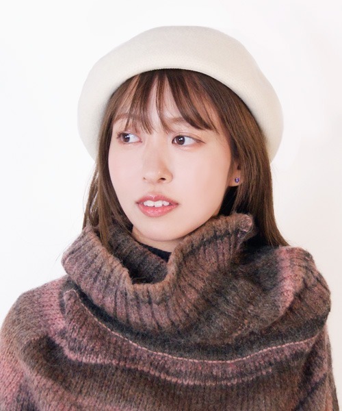 polcadot（ポルカドット）の「ウールベレー帽（ハンチング/ベレー帽・レディース・ホワイト/ブラック・FREE）」の2枚目の写真