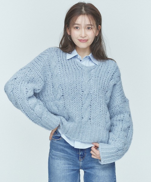 BLUE×PALANG（ブルーパラン）の「【ZOZOTOWN限定】CABLE BIG KNIT（ニット/セーター・レディース・ブルー・FREE）」の3枚目の写真