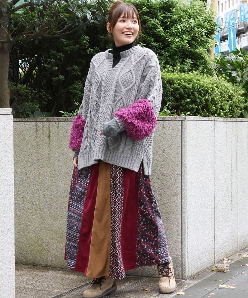 チチカカ（チチカカ）の「フリンジニットスリーブプルオーバー（ニット/セーター・レディース・グレー/ブラック・FREE）」の5枚目の写真