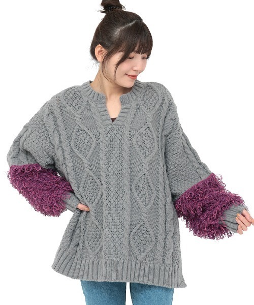 チチカカ（チチカカ）の「フリンジニットスリーブプルオーバー（ニット/セーター・レディース・グレー/ブラック・FREE）」の7枚目の写真