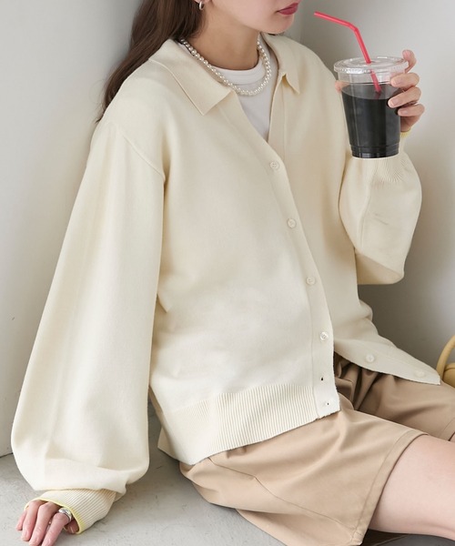 BONLECILL(ボンルシール)の「【2025SS新作】【至福のカヌレニット】配色オープンカラーニットカーディガン(カーディガン/ボレロ・レディース・ベージュ/ネイビー/アイボリー/チェリーレッド・FREE)」の21枚目の写真