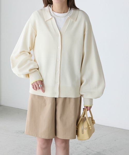 BONLECILL(ボンルシール)の「【2025SS新作】【至福のカヌレニット】配色オープンカラーニットカーディガン(カーディガン/ボレロ・レディース・ベージュ/ネイビー/アイボリー/チェリーレッド・FREE)」の22枚目の写真