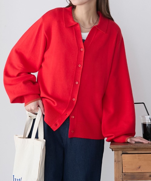 BONLECILL(ボンルシール)の「【2025SS新作】【至福のカヌレニット】配色オープンカラーニットカーディガン(カーディガン/ボレロ・レディース・ベージュ/ネイビー/アイボリー/チェリーレッド・FREE)」の6枚目の写真