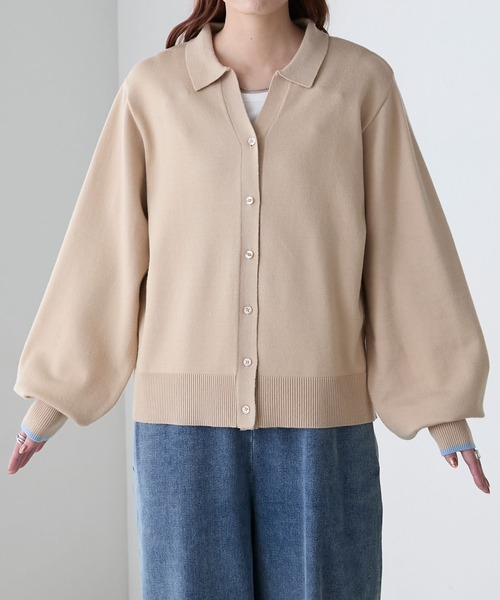 BONLECILL(ボンルシール)の「【2025SS新作】【至福のカヌレニット】配色オープンカラーニットカーディガン(カーディガン/ボレロ・レディース・ベージュ/ネイビー/アイボリー/チェリーレッド・FREE)」の9枚目の写真