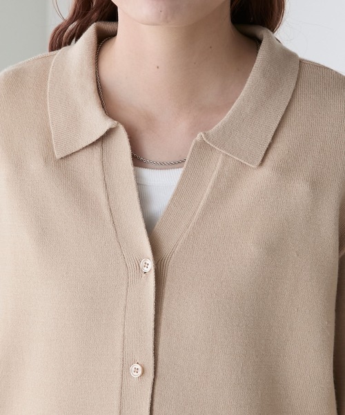 BONLECILL(ボンルシール)の「【2025SS新作】【至福のカヌレニット】配色オープンカラーニットカーディガン(カーディガン/ボレロ・レディース・ベージュ/ネイビー/アイボリー/チェリーレッド・FREE)」の10枚目の写真