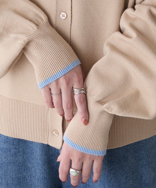 BONLECILL(ボンルシール)の「【2025SS新作】【至福のカヌレニット】配色オープンカラーニットカーディガン(カーディガン/ボレロ・レディース・ベージュ/ネイビー/アイボリー/チェリーレッド・FREE)」の14枚目の写真