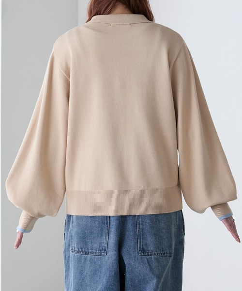 BONLECILL(ボンルシール)の「【2025SS新作】【至福のカヌレニット】配色オープンカラーニットカーディガン(カーディガン/ボレロ・レディース・ベージュ/ネイビー/アイボリー/チェリーレッド・FREE)」の18枚目の写真