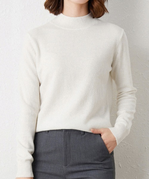 Miniministore(ミニミニストア)の「プチハイネックニットトップス レディース(ニット/セーター・レディース・オレンジ/ライトピンク/アイボリー/ブラック/オフホワイト/モカ/ライトグリーン/ピンク/グレー・FREE)」の2枚目の写真