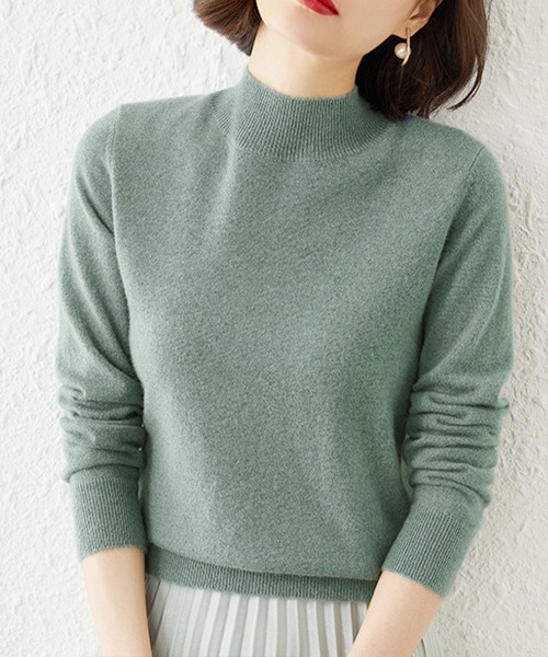 Miniministore(ミニミニストア)の「プチハイネックニットトップス レディース(ニット/セーター・レディース・オレンジ/ライトピンク/アイボリー/ブラック/オフホワイト/モカ/ライトグリーン/ピンク/グレー・FREE)」の6枚目の写真