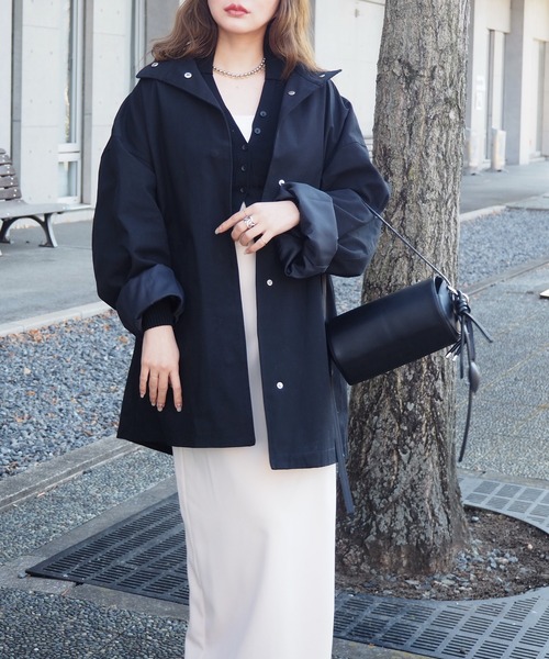 stand neck drop shoulder jacket /スタンドネック ドロップショルダー