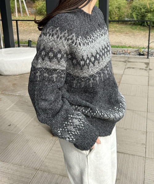 LE MORE（リモア）の「ノルディックニットプルオーバー（ニット/セーター・レディース・グレー/アイボリー・FREE）」の7枚目の写真