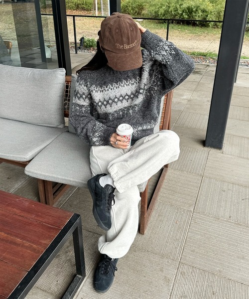 LE MORE（リモア）の「ノルディックニットプルオーバー（ニット/セーター・レディース・グレー/アイボリー・FREE）」の9枚目の写真