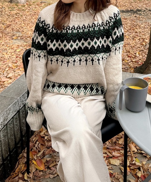 LE MORE（リモア）の「ノルディックニットプルオーバー（ニット/セーター・レディース・グレー/アイボリー・FREE）」の12枚目の写真