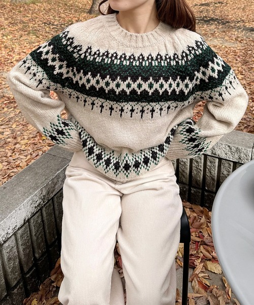 LE MORE（リモア）の「ノルディックニットプルオーバー（ニット/セーター・レディース・グレー/アイボリー・FREE）」の13枚目の写真