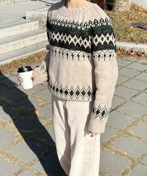 LE MORE（リモア）の「ノルディックニットプルオーバー（ニット/セーター・レディース・グレー/アイボリー・FREE）」の17枚目の写真