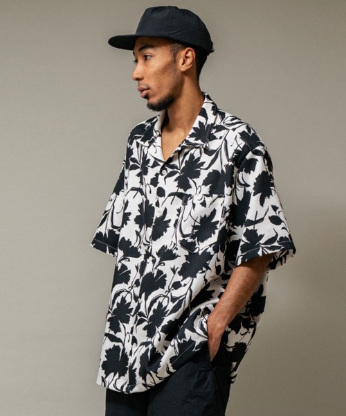 APPLEBUM 半袖シャツ 植物柄 黒 Leaf Motif” Oversize Aloha Shirt（シャツ/ブラウス