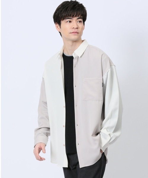 m.f.editorial（エムエフエディトリアル）の「シャツ メンズ 長袖 ストレッチ レギュラーカラー ゆったり オーバーサイズ （シャツ/ブラウス・メンズ・ライトグリーン/ブラック/ブルー/ホワイト・LARGE/MEDIUM）」の2枚目の写真