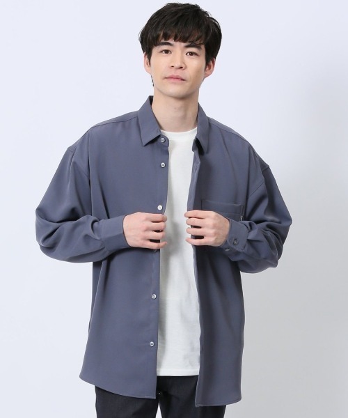 m.f.editorial（エムエフエディトリアル）の「シャツ メンズ 長袖 ストレッチ レギュラーカラー ゆったり オーバーサイズ （シャツ/ブラウス・メンズ・ライトグリーン/ブラック/ブルー/ホワイト・LARGE/MEDIUM）」の4枚目の写真