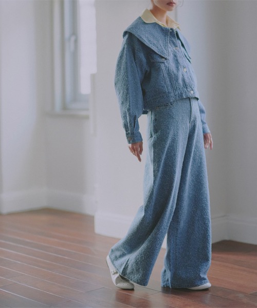 KOBE LETTUCE（コウベレタス）の「ツイードデニムワイドパンツ（デニムパンツ・レディース・ブルー/ライトブルー・PM/M）」の4枚目の写真