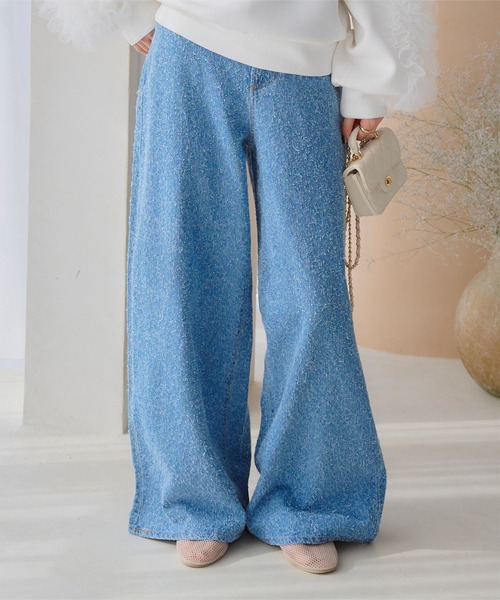 KOBE LETTUCE（コウベレタス）の「ツイードデニムワイドパンツ（デニムパンツ・レディース・ブルー/ライトブルー・PM/M）」の12枚目の写真