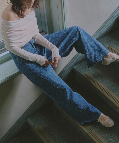 KOBE LETTUCE（コウベレタス）の「ツイードデニムワイドパンツ（デニムパンツ・レディース・ブルー/ライトブルー・PM/M）」の6枚目の写真