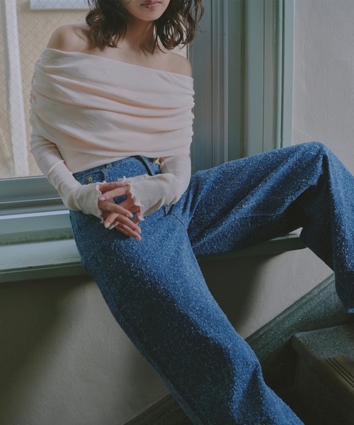 KOBE LETTUCE（コウベレタス）の「ツイードデニムワイドパンツ（デニムパンツ・レディース・ブルー/ライトブルー・PM/M）」の7枚目の写真