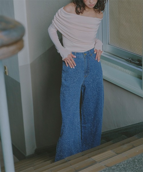 KOBE LETTUCE（コウベレタス）の「ツイードデニムワイドパンツ（デニムパンツ・レディース・ブルー/ライトブルー・PM/M）」の8枚目の写真