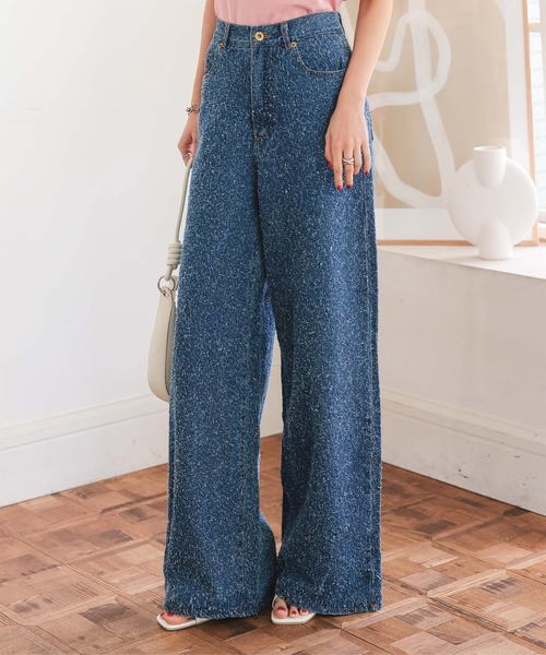 KOBE LETTUCE（コウベレタス）の「ツイードデニムワイドパンツ（デニムパンツ・レディース・ブルー/ライトブルー・PM/M）」の17枚目の写真