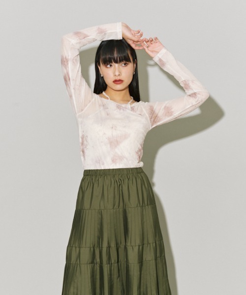 terrace(テラス)の「プリントチュールトップ(Tシャツ/カットソー・レディース・ブラック系その他/ホワイト系その他2/ホワイト系その他・MEDIUM)」の1枚目の写真