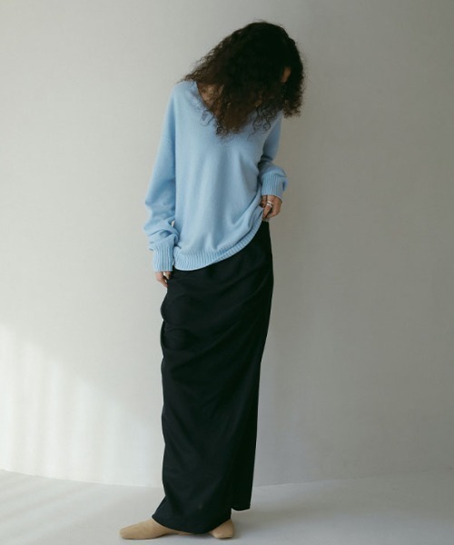 ETRE TOKYO（エトレトウキョウ）の「サイドランダムギャザーロングスカート（スカート・レディース・グレー/ネイビー・S/M）」の7枚目の写真