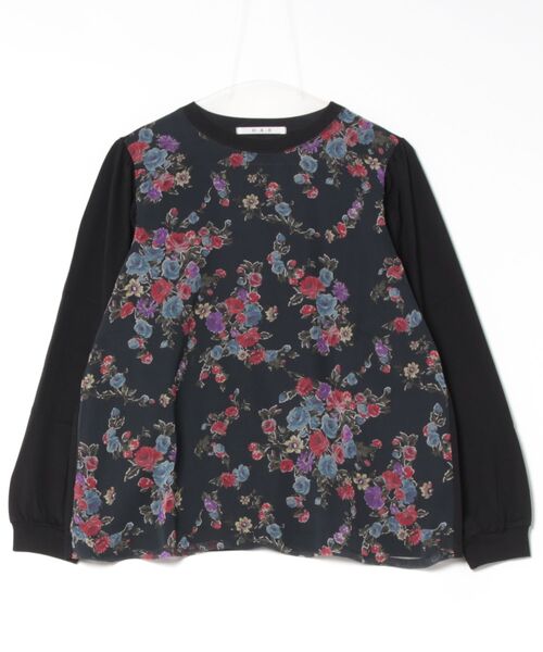 H.A.K(ハク)の「エステルシフォンミニバラプリント+天竺パフスリーブカットソー(Tシャツ/カットソー・レディース・グレー/ブラック・FREE)」の1枚目の写真