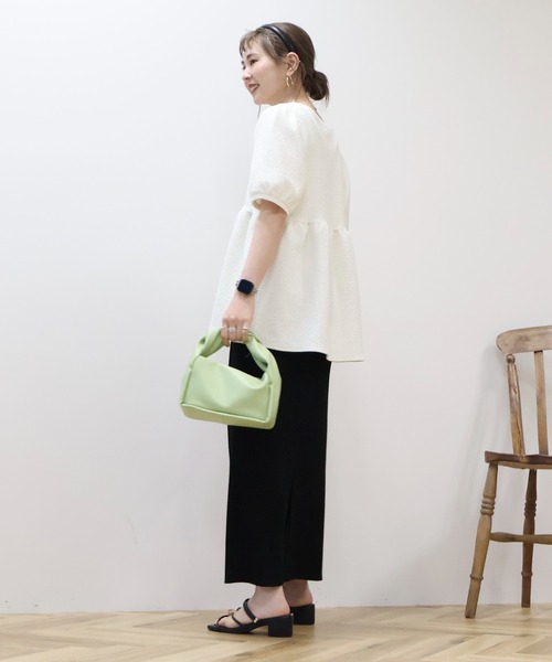 Drawer*24SS フクレジャガードニット トップス ペプラム ライトブルー Drawer*24SS フクレジャガードニット トップス ペプラム ライト