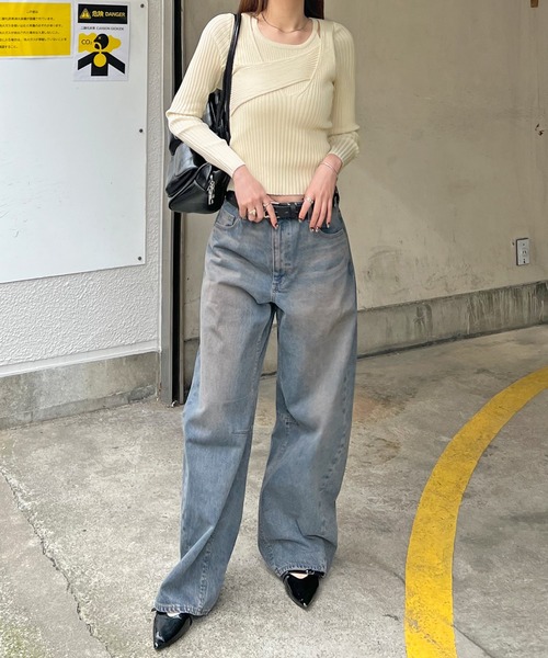 Futier land(フューティアランド)の「SET リブニットプルオーバー + ノースリーブニット(Tシャツ/カットソー・レディース・ブルーグレー/アイボリー/ブラック・LARGE/MEDIUM)」の15枚目の写真