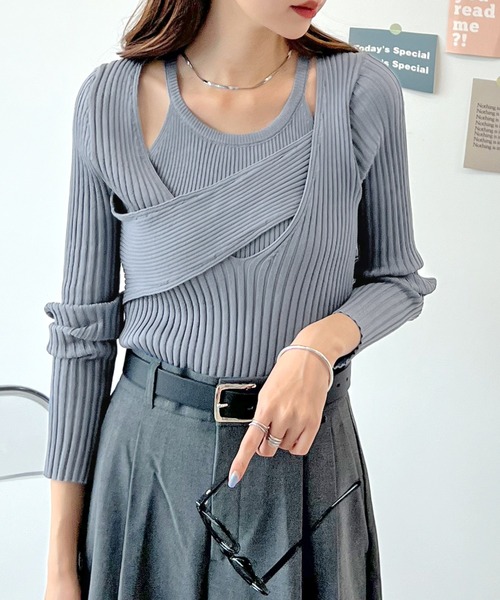 Futier land(フューティアランド)の「SET リブニットプルオーバー + ノースリーブニット(Tシャツ/カットソー・レディース・ブルーグレー/アイボリー/ブラック・LARGE/MEDIUM)」の22枚目の写真