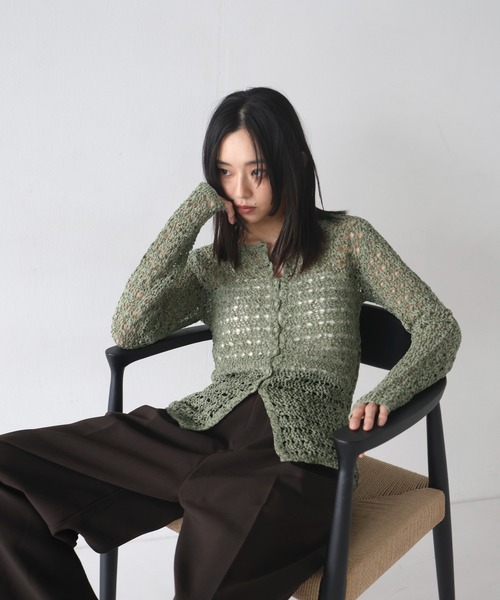 hellam（へラム）の「前後2way メッシュチュニックカーデ（カーディガン/ボレロ・レディース・アイボリー/ベージュ/ブラック/カーキ・FREE）」の4枚目の写真