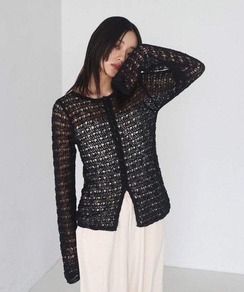 hellam（へラム）の「前後2way メッシュチュニックカーデ（カーディガン/ボレロ・レディース・アイボリー/ベージュ/ブラック/カーキ・FREE）」の3枚目の写真