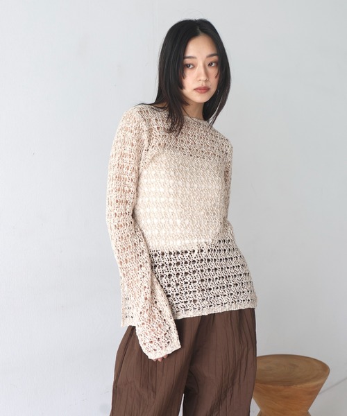 hellam 前後2way メッシュチュニックカーデ　カーキ hellam カーディガン 前後2way メッシュチュニックカーデ