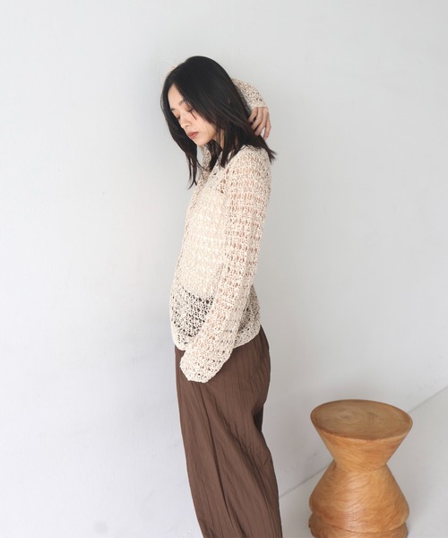 hellam（へラム）の「前後2way メッシュチュニックカーデ（カーディガン/ボレロ・レディース・アイボリー/ベージュ/ブラック/カーキ・FREE）」の13枚目の写真