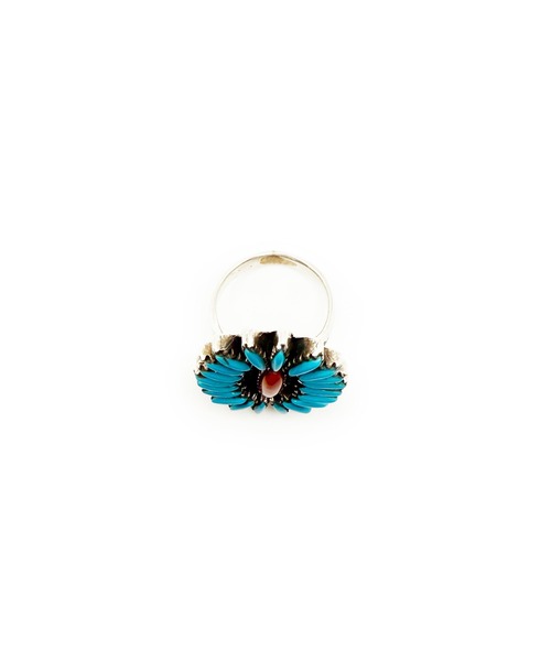 Indian Jewelry（インディアンジュエリー）の「オーバルフラワーモチーフターコイズコーラルコンビシルバーリング  Made in USA（リング・レディース・シルバー・#9/#12）」の5枚目の写真