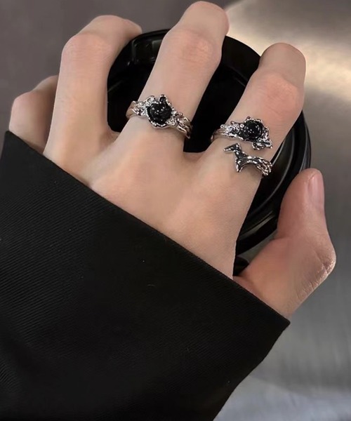 NO WAY(ノーウェイ)の「/ブラックトーンデザインリングセット/2点セット(RZ)(リング・レディース・A/B・FREE)」の1枚目の写真