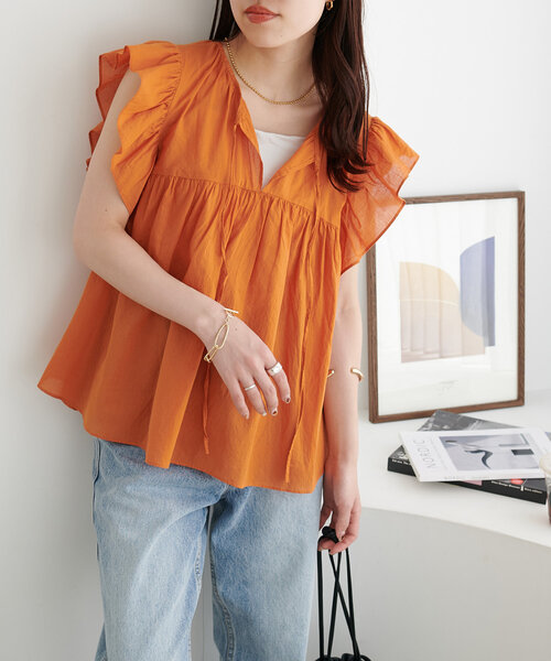 ワンダフルワールド　リバイバル　ブラウス　少々難あり　オレンジ系 ワンダフルワールド リバイバル ブラウス 少々難あり オレンジ系