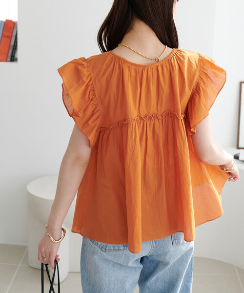 DISCOAT(ディスコート)の「【WEB限定】2WAYフリルブラウス(シャツ/ブラウス・レディース・オレンジ/オフホワイト/ネイビー/ブラック・MEDIUM)」の16枚目の写真