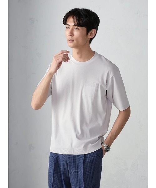 Perfect Suit FActory(パーフェクトスーツファクトリー)の「リブスタート シルケット半袖Tシャツ(Tシャツ/カットソー・メンズ・ブラック/ホワイト/ライトグレー・M/L/LL)」の3枚目の写真