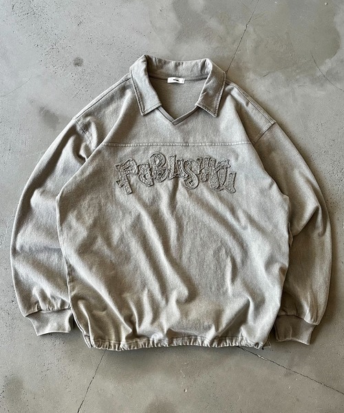 Perushu(ペルーシュ)の「Vintage like v neck polo longt shirt ヴィンテージライクVネックポロロンT(ポロシャツ・メンズ・ベージュ/ネイビー/ブラック/グレー・MEDIUM/LARGE)」の3枚目の写真