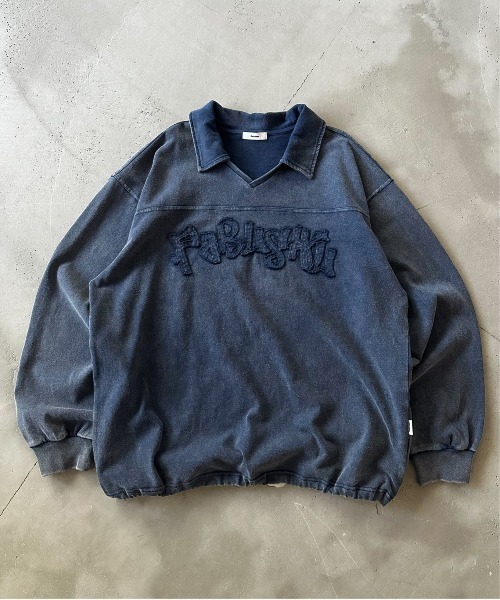 Perushu(ペルーシュ)の「Vintage like v neck polo longt shirt ヴィンテージライクVネックポロロンT(ポロシャツ・メンズ・ベージュ/ネイビー/ブラック/グレー・MEDIUM/LARGE)」の4枚目の写真