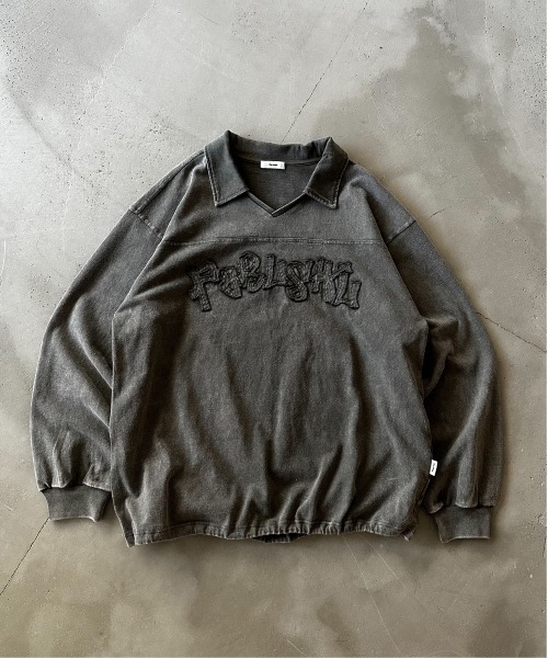 Perushu(ペルーシュ)の「Vintage like v neck polo longt shirt ヴィンテージライクVネックポロロンT(ポロシャツ・メンズ・ベージュ/ネイビー/ブラック/グレー・MEDIUM/LARGE)」の2枚目の写真