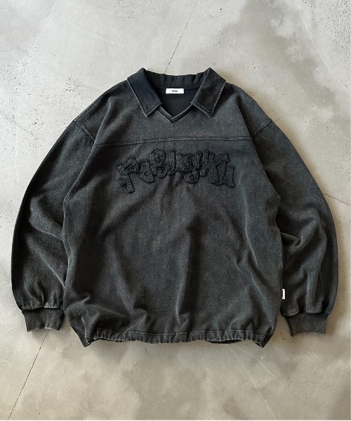 Perushu(ペルーシュ)の「Vintage like v neck polo longt shirt ヴィンテージライクVネックポロロンT(ポロシャツ・メンズ・ベージュ/ネイビー/ブラック/グレー・MEDIUM/LARGE)」の1枚目の写真