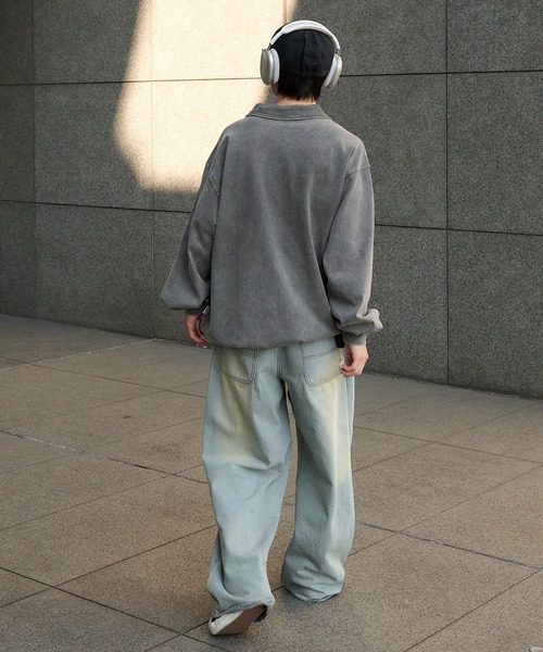 Perushu(ペルーシュ)の「Vintage like v neck polo longt shirt ヴィンテージライクVネックポロロンT(ポロシャツ・メンズ・ベージュ/ネイビー/ブラック/グレー・MEDIUM/LARGE)」の5枚目の写真