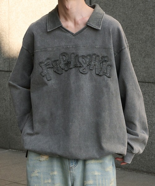 Perushu(ペルーシュ)の「Vintage like v neck polo longt shirt ヴィンテージライクVネックポロロンT(ポロシャツ・メンズ・ベージュ/ネイビー/ブラック/グレー・MEDIUM/LARGE)」の13枚目の写真