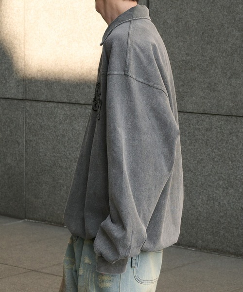 Perushu(ペルーシュ)の「Vintage like v neck polo longt shirt ヴィンテージライクVネックポロロンT(ポロシャツ・メンズ・ベージュ/ネイビー/ブラック/グレー・MEDIUM/LARGE)」の12枚目の写真